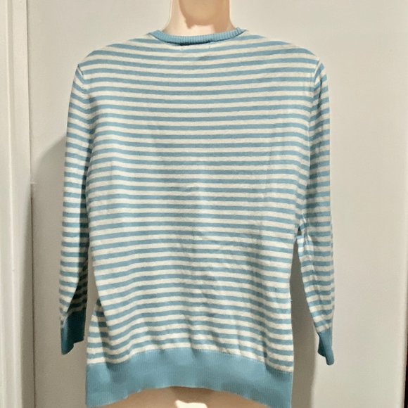 (3) Lands'End Quiet Luxury Silk/Cashmere Striped Knit Stretch Crewneck Sweater M - Picture 2 of 4